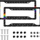 Rainbow Progress Pride Music License Plate Frame 2 Pack License Plate Holder Universal Aluminum License Plate Cover Car Accessories for Decor with Screw for Women Man 12.3 X 6.3 Inch
