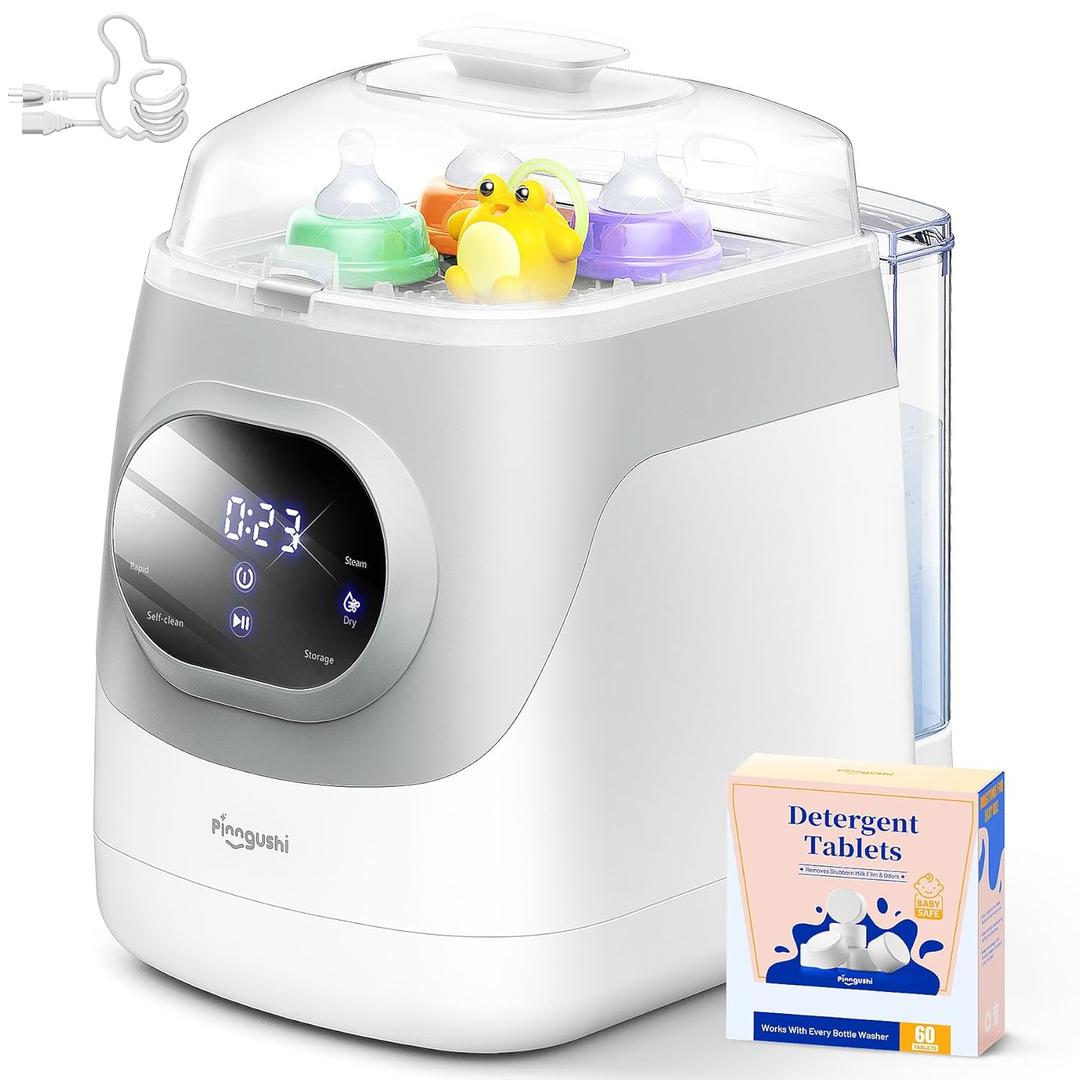 PINNGUSHIUpgradedBaby Bottle Washer Pro, Sterilizer, Dryer & Water-Filter, 5-in-One Cleaning Machine Fits 6 Bottles, Pump Parts & Baby Essential, No More Hand Washing for Busy Moms & Parents
