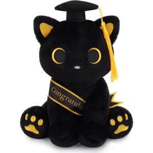 Class of 2026 Graduation Cat Plush - 8" Black Cat Plush with Cap & Golden Tassel Graduation Gift for Her Kids Him, Cute Plushies Toy for Kindergarten, High School College