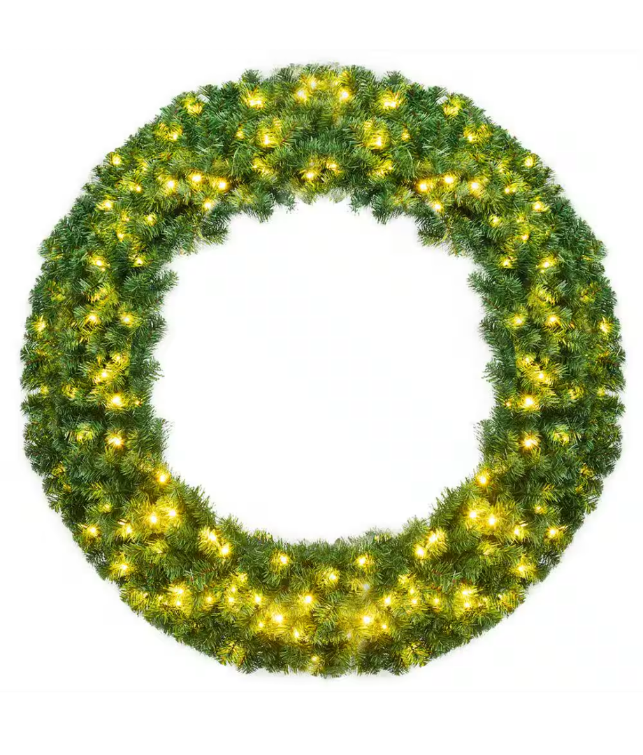 48 in. Green Cordless Pre-Lit LED Artificial Christmas Wreath