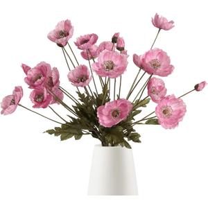 IPOPU Pink Artificial Poppy Silk Flowers 6pcs for Decoration - Faux Flowers With Stems for Wedding Centerpieces, Tables, Bridal Shower Party Decorations