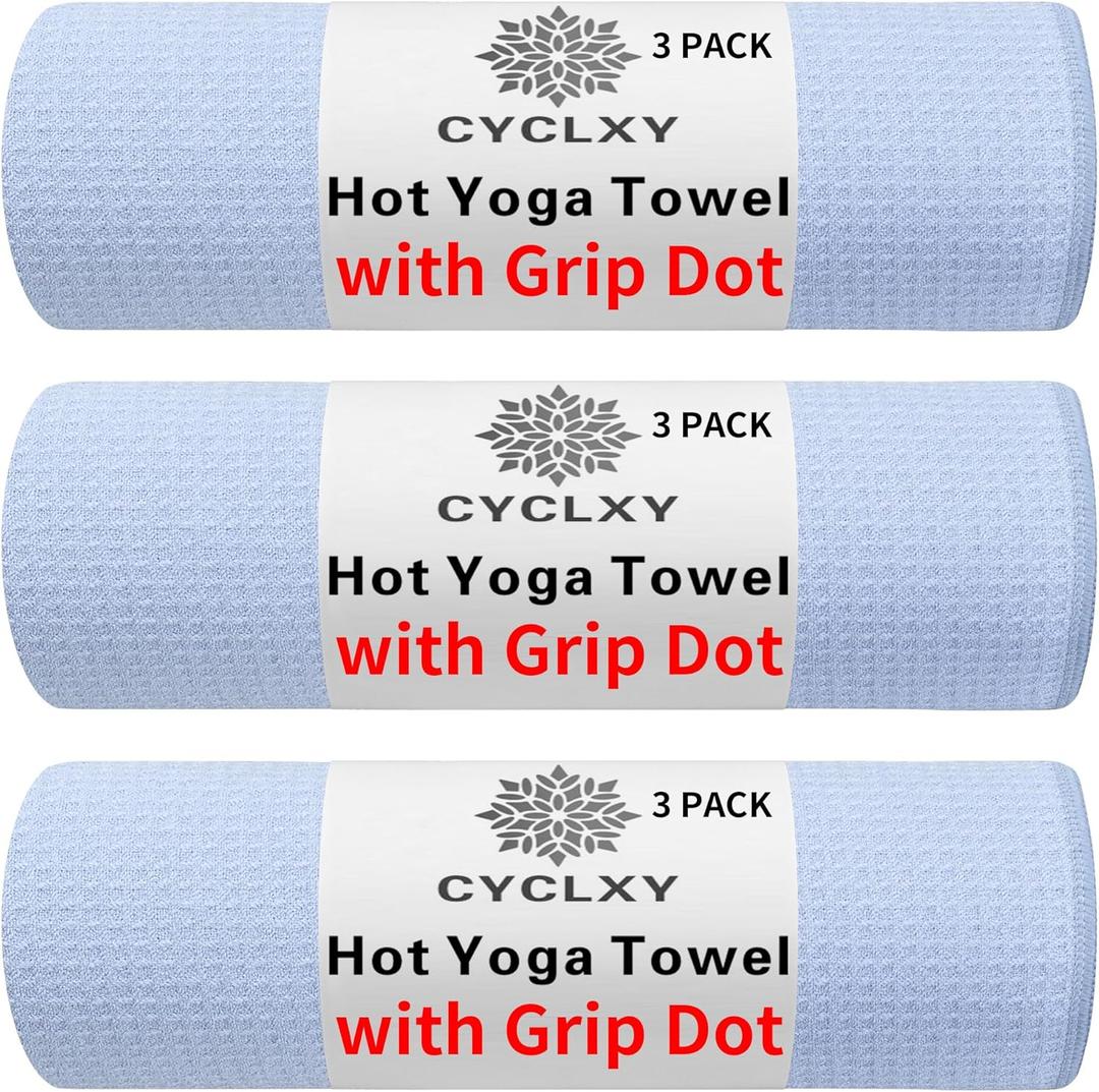 3 Pack Yoga Mat Towels with Grip Dot, Hot Yoga Towel Non Slip Yoga Mat Towel Non-Slip Sweat Absorbent Anti-Slip Yoga Towel for Bikram,Pilates