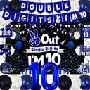 10th Birthday Decorations for Boys Girls, Blue Black Out Single Digits I'm 10 Birthday Party Decorations, Double Digits I'm 10 Banner, Foil Balloons 10, Banner, Balloons, Hanging Swirl, Birthday Card