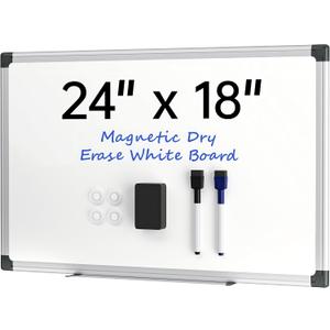 VUSIGN 24" x 18" Magnetic Whiteboard for Wall, Dry Erase Board with Silver Frame, Hanging White Board for Office, Home, School, Dorm  Includes Markers, Magnets & Eraser