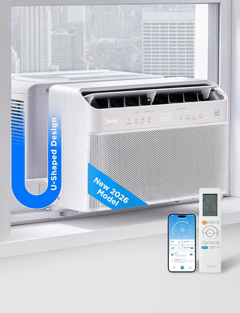 Midea 6,000 BTU U Shaped Smart Inverter Window Air Conditioner - Cools 250 Sq Ft, Ultra Quiet with Open Window Operation - Alexa/Google Assistant Compatible, 37% Energy Savings, Remote (2026 Edition)