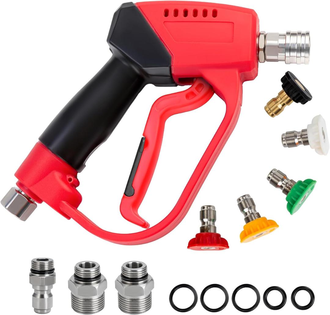 AURORA CAR Short Pressure Washer Gun 5000PSIHigh Pressure Washer Gun with 5 Spray Nozzle Tips, 3/8" Quick Connect Plug and M22-14/15mm Fittings, Power Washer Gun Compatible with Foam Cannon12 GPM