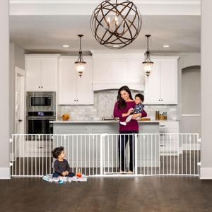 Regalo Safety 56"-130" Super Wide Baby Gate & Play Yard, 2-in-1 Adjustable Safety Gate for Doorways & Bottom of Stairs, Wall Mounted Room Divider, Includes Wall Mount Kit