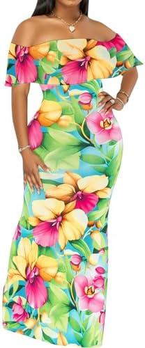 Women's Sexy Off Shoulder Maxi Dress Hawaiian Floral Evening Gown Long Dress XL