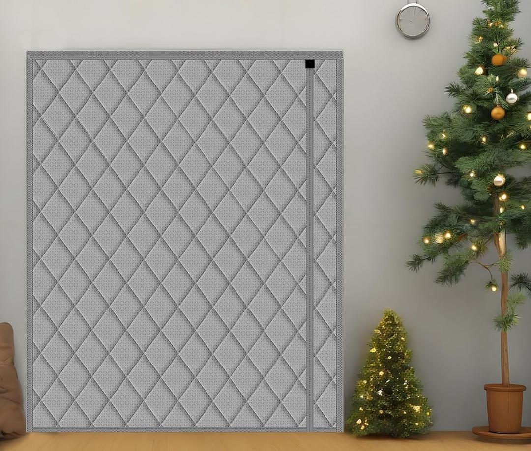 Thermal Door Curtain Fits Doors Size 50"x82"Curtain Size 53"x84", Magnetic Insulated Curtain Side Open Keep Warm in Winter Cool in Summer,Diamond Pattern,Gray
