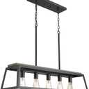 EAPUDUN 5-Light Farmhouse Kitchen Island Chandelier, 38-Inch,Rectangular Pendant Light with Adjustable Height, Black Metal & Wood Finish for Dining Room & Commercial Spaces, PDA1272-FBDT