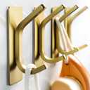Taozun Adhesive Hooks - Brushed Gold Towel Hooks, Stainless Steel Stick on Wall Hooks Holder for Hanging Robe Sponges in Bathroom and Bedroom (4 Pack)
