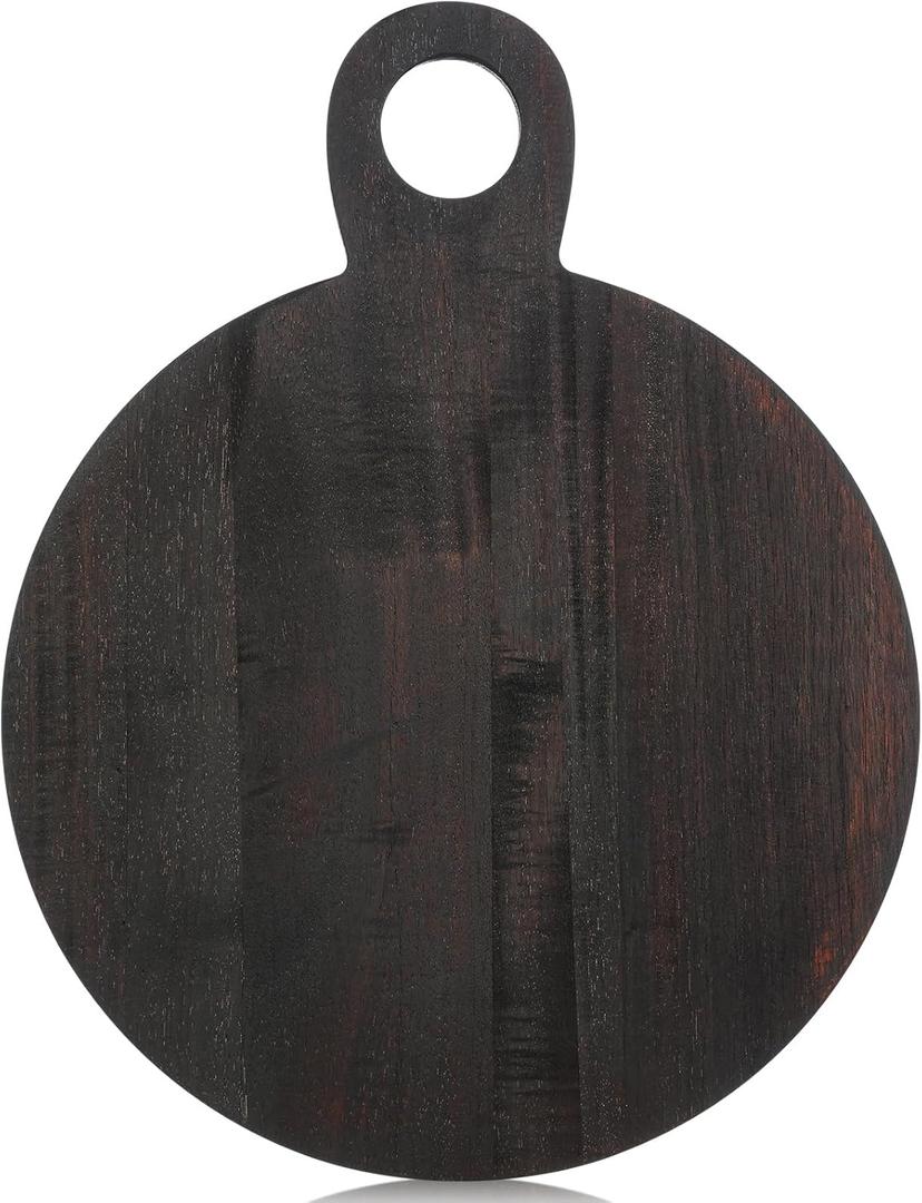 1 Pcs Acacia Wood Cutting Board with Handle 16.9'' Round Charcuterie Chopping Board for Pizza Cheese Meat Decorative Black Wooden Serving Tray for Kitchen and Dining Room