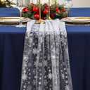 Newwiee 3 Pcs 120 Inch White Silver Gauze Table Runner Thick Christmas Glitter Metallic Foil Sheer Chiffon Tulle Party Table Decor Centerpiece for Wedding Xmas Birthday Baby Shower