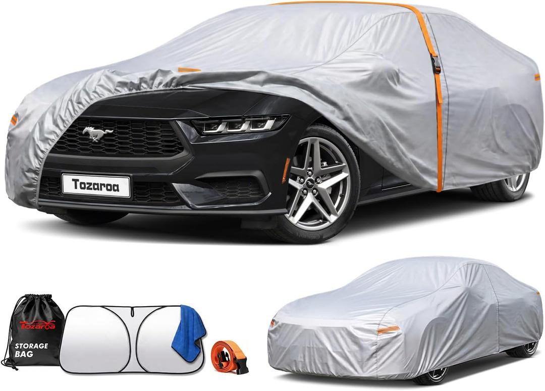 Car Cover Waterproof All-Weather,Heavy-Duty Outdoor Full Exterior Automobiles Sedan/Coupe (Length 186-193 inch) with Windshield Sun Shade Universal Fit Ford Mustang,Chevy Camaro/Corvette etc