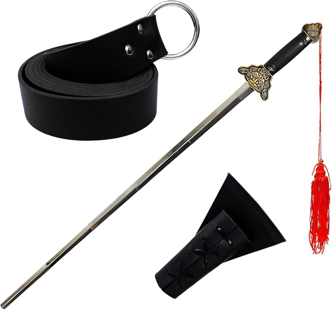 Simplepolymer Adjustable Tachi Practice Sword Set with Sword Holster and Leather Belt for Medieval Knight Warrior Pirate Halloween Cosplay Costume Accessories