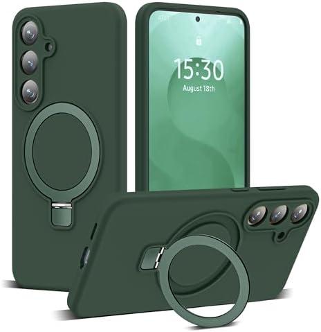 YEMORAN Designed for Samsung Galaxy S25 Plus 6.7'' with Magnetic Ring Stand[Compatible with Mag-Safe][Military-Grade Protection] Slim Liquid Silicone S25 Plus Phone Case for Men Wowen,Green