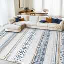 BESTSWEETIE 9x12 Area Rugs for Living Room Washable Moroccan Farmhouse Neutral Geometric Low Pile Non-Slip Soft Print Pattern Rug for Bedroom Kitchen Dining Room Entryway Blue/Brown