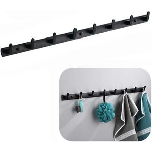 Wall Mounted Coat Racks with 8 Hooks Hanging Holder Towel Rack 29.7"x1.3" Modern Black Hanging for Clothes Entryway Bathroom (8 Hooks)