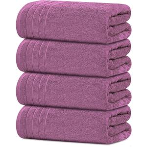 Tens Towels Pack of 4 Extra Large Bath Towels 30 x 60 Inches, 100% Cotton, Larger & Lighter Weight, Quicker to Dry, Super Soft and Absorbent, Perfect for Bathroom, Purple