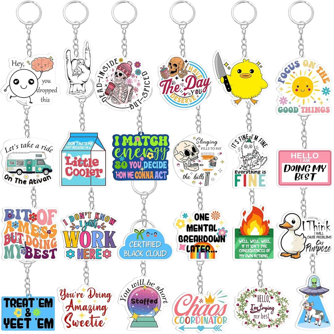 Remuuly 24 Pcs Funny Keychain Bulk Thank You Gifts for Adults Medical Assistant Nurse Doctor Coworker Staff Employee Teacher Office Accessories Christmas Party Favors
