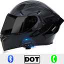 Bluetooth Modular Motorcycle Helmets, DOT Approved Flip Up Full Face Motorcycle Dual Visor Helmet, with Dual Speakers and Microphone, for Adults Men and Women