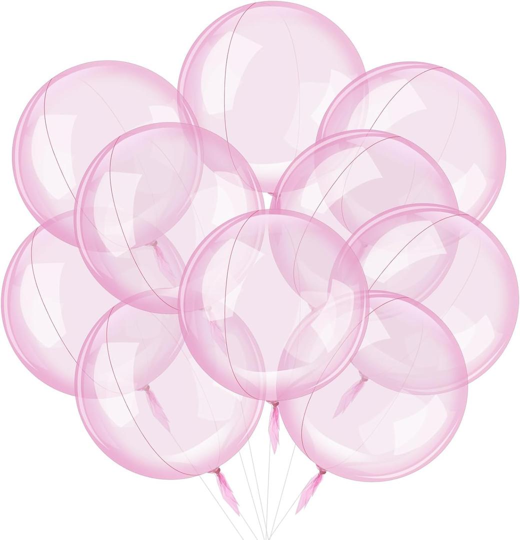 Civaner 30 Pcs 24 Inch Bubble Pink Clear Bobo Balloons for Stuffing Pre Stretched Large Stuffable Bubbles for Wedding Birthday Baby Shower Party Decoration