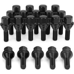 12x1.25 Jeep Cherokee OEM Lug Bolts, 19mm Hex One Piece Design Stock Wheel Studs for 2018-2026 Compass, 20pcs 28mm Shank Black Wheel Bolts for Dodge Dart Chrysler 200 Aluminum Wheel, Replace 6511051AA