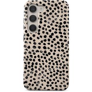 BURGA Phone Case Compatible with Samsung Galaxy S23 Plus - Hybrid 2-Layer Hard Shell + Silicone Protective Case -Black Polka Dots Pattern Nude Almond Latte - Scratch-Resistant Shockproof Cover