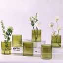Glass Ribbed Cylinder Vase Set of 6, Bud Vase for Wedding Centerpieces, Green Flower Vases Bulk, Hurricane Floating Candle Holder, Decorative Flower Vase for Table Housewarming Gifts (Green), 1 Cracked