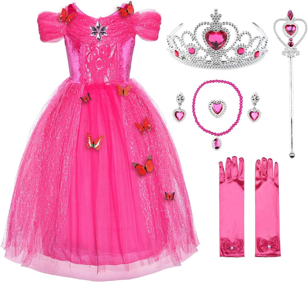 JerrisApparel Flower Girls Dress Princess Costume Butterfly Girl (8 Years, Pink With Accessories)