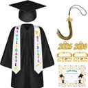 Sasylvia Kindergarten Preschool Graduation Gown Cap Set with 2025 Tassel Graduation Stole Rings Certificate for Toddler Kids (Size 33, Black)