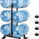 5 Gallon Water Jug Holder with 4 Wheels, Movable Heavy Duty Foldable Water Jug Stand 3-Tier 5 Gallon Water Bottle Holder Water Cooler Jug Storage Rack for 6 Bottles(Black)