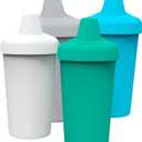 Avima Spill Proof Sippy Cups for Toddlers 1-3 Years - Bite Resistant & BPA Free Training Toddler Cups for Boys & Girls, 10 Oz, 4 Pack Set - Neutral Blue (Blue, Gray, White)