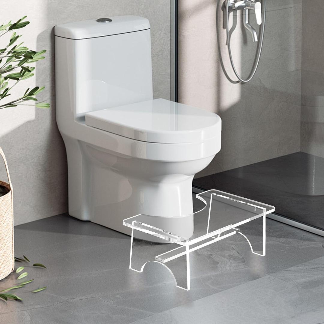 Acrylic Toilet Stool for Adults, 15.7in Heavy Duty Non-Slip Squat Potty Step Stool, Adults Poop Squatting Stool for Bathroom, Clear Toilet Foot Feet Stools for Men & Women