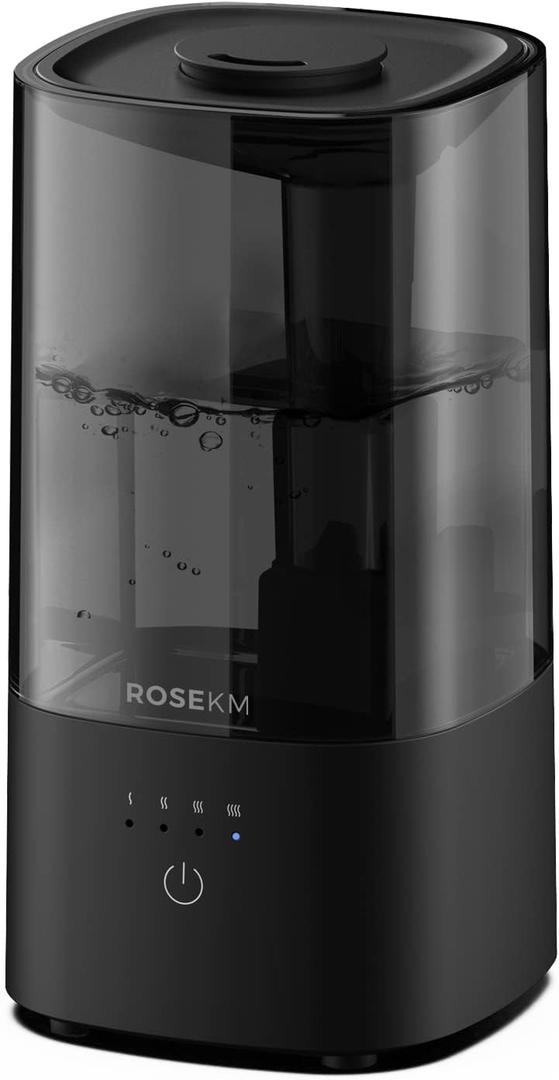 ROSEKM Humidifiers for Bedroom, 2.0L Cool Mist Humidifier for Home Plant and Baby Nursery, Quiet Ultrasonic Humidifier with 360 Nozzle, Auto Shut-Off, Filterless, Black