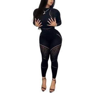 AVZXSA Women's Sexy Seamless Jumpsuit 2 piece outfit, Mock Neck Long Sleeve Bodysuit with Snap Crotch and Leggings Set, Black Plus 