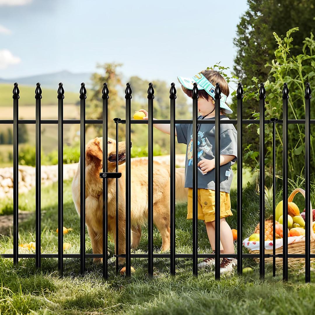 Thealyn Metal Garden Fence 36" H x 28" W, 5 Panels (4 Panels + 1 Gate), Total 11.6 feet, Metal Border Folding Fence, Landscape Fencing Dog Fence Pet Fence for Flower Bed, Yard, Animal Barrier