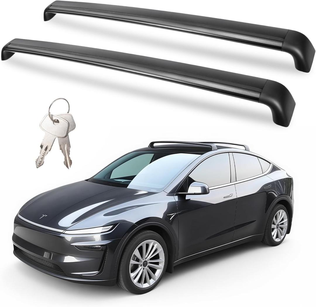 2PCS Cross Bar Roof Racks Compatible with 2021-2025 Tesla Model Y Juniper, 176LB Load Capacity, Lockable Luggage Cargo Rails Carrier Accessories Fits Bikes Kayaks Ski Tent Roof Box