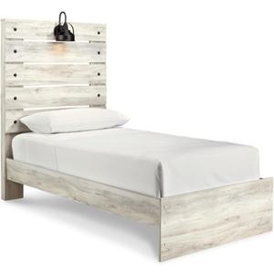 Signature Design by Ashley Cambeck Farmhouse Twin Panel Bed with Sconce Light and USB Ports, Foundation or Box Spring Needed, Whitewash