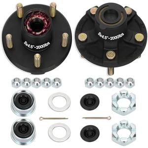 2 Sets 2000Lbs Trailer Axle Trailer Hub Kit 5 Bolt 4.5" for 1-1/16'' BT9 Straight Spindle, Prelubricated L44649 Bearings 5×4.5 Trailer Axle Kit,Boat Trailer Hubs 5 Lug(only for Straight Spindle)