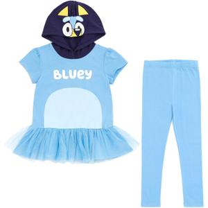 Bluey Bingo Girls Cosplay T-Shirt Dress and Leggings Outfit Set Toddler to Big Kid