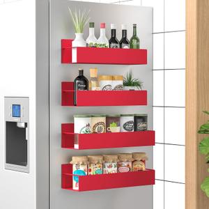 6 Pack Magnetic Spice Storage Rack Organizer for Refrigerator and Oven, Red Fridge Organizers and Storage