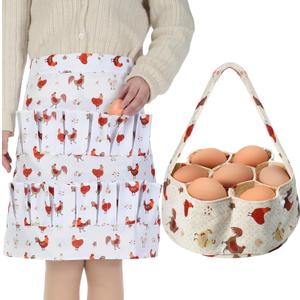 2 Pcs Egg Collecting Apron Chicken Egg Gathering Basket with 7 Pouches Holding Apron with 15 Pockets