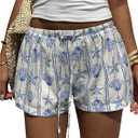 Women's Boho Beach Vacation Summer Mini Shorts Drawstring Waist Graphic Casual Lounge Shorts (Medium, Multicolor)