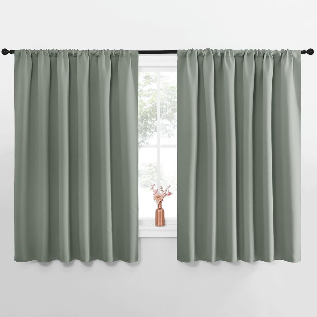 NICETOWN Window Curtains Blackout Drapes - Thermal Insulated Solid Rod Pocket Blackout Curtains/Draperies for Living Room (Sage Green, One Pair, 62 by 63-Inch)