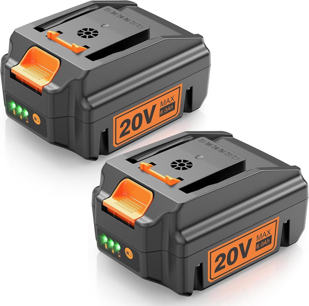 ARyee 20V 6.0Ah WA3575 Replacement for Worx 20V Battery Compatible with Worx Battery WA3578 WA3520 WA3525 WA3520 WG151s WG891 Leaf Blower Power Tools, 2-Pack