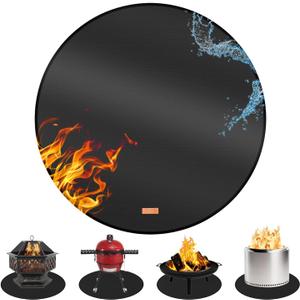 Round Fire Pit Mat for Under Fire Pit,Double-Sided Fireproof Silicone Fiberglass Firepit Matt Pad Protector for Deck,Patio,Grass (48Inch-Double Thickness)