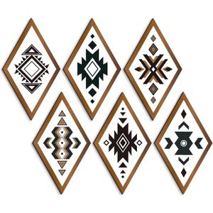 Ferraycle 6 Pcs Aztec Wall Decor Southwest Wall Art Farmhouse Rustic Bedroom Hanging Sign Boho Navajo Tribal Modern Geometric Vintage Home Decor for Bedroom Living Room Bathroom(Vintage Color)