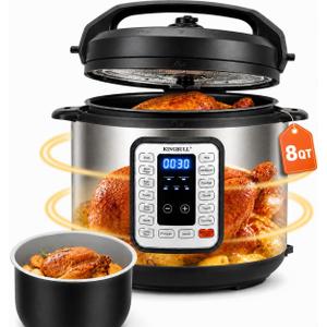 KINGBULL 8QT Electric Pressure Cooker, 12-in-1 Stainless Steel Multi Cooker with Nonstick Inner Pot, Slow Cooker, Rice Cooker, Steamer, Saut, Yogurt Maker, Warmer, Delay Start