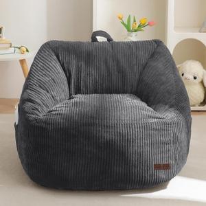 MAXYOYO Kids Bean Bag Chair, Bean Bag Couch with Handle, Comfy Toddler Chair for Boys and Girls, Accent Sofa Chair with Pocket for Gaming Reading Relaxing, Dark Grey